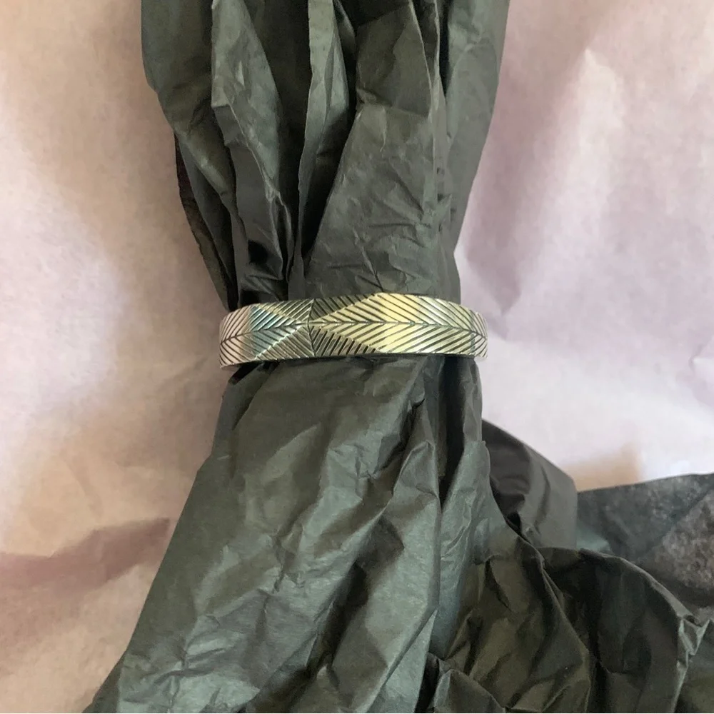 COPY - Elizabeth and James Textured Feather Stud Cuff bracelet sterling silver - Picture 3 of 11